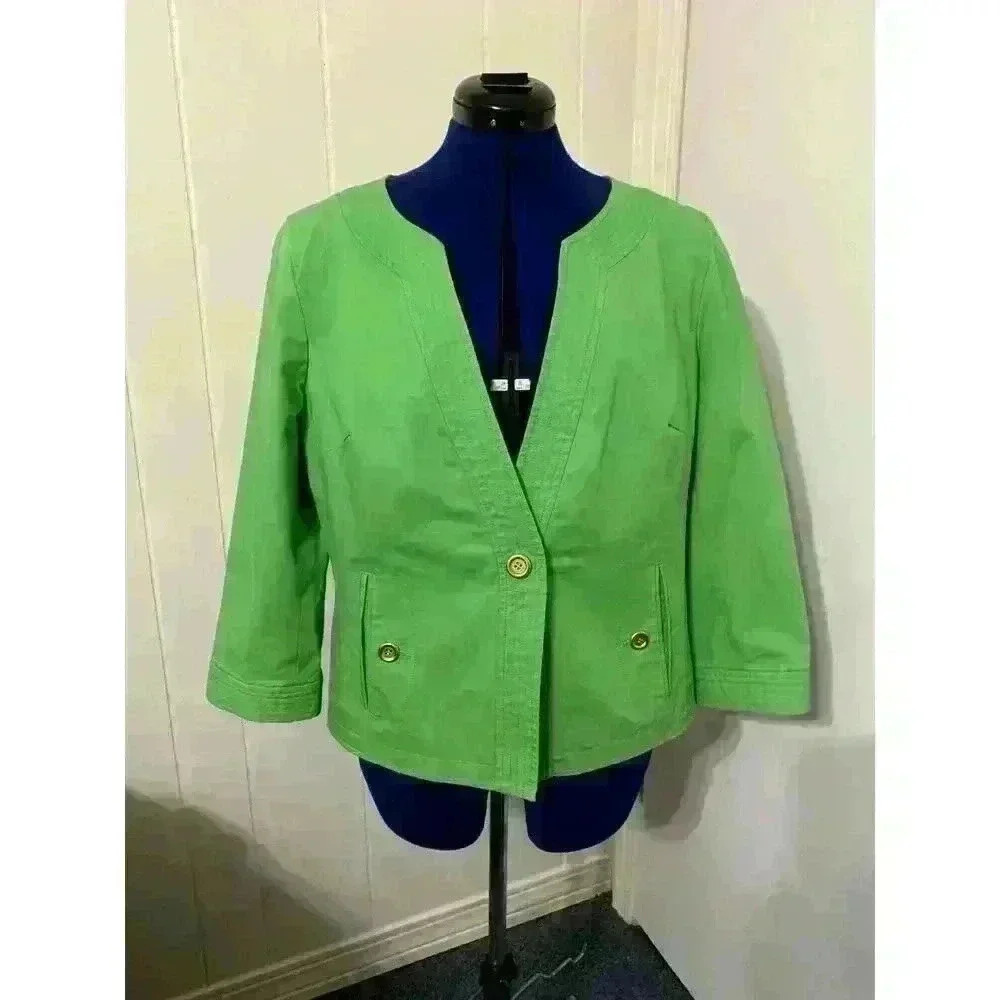 Talbots Lime Green Cotton One Button Women's Blazer Size 16 Career